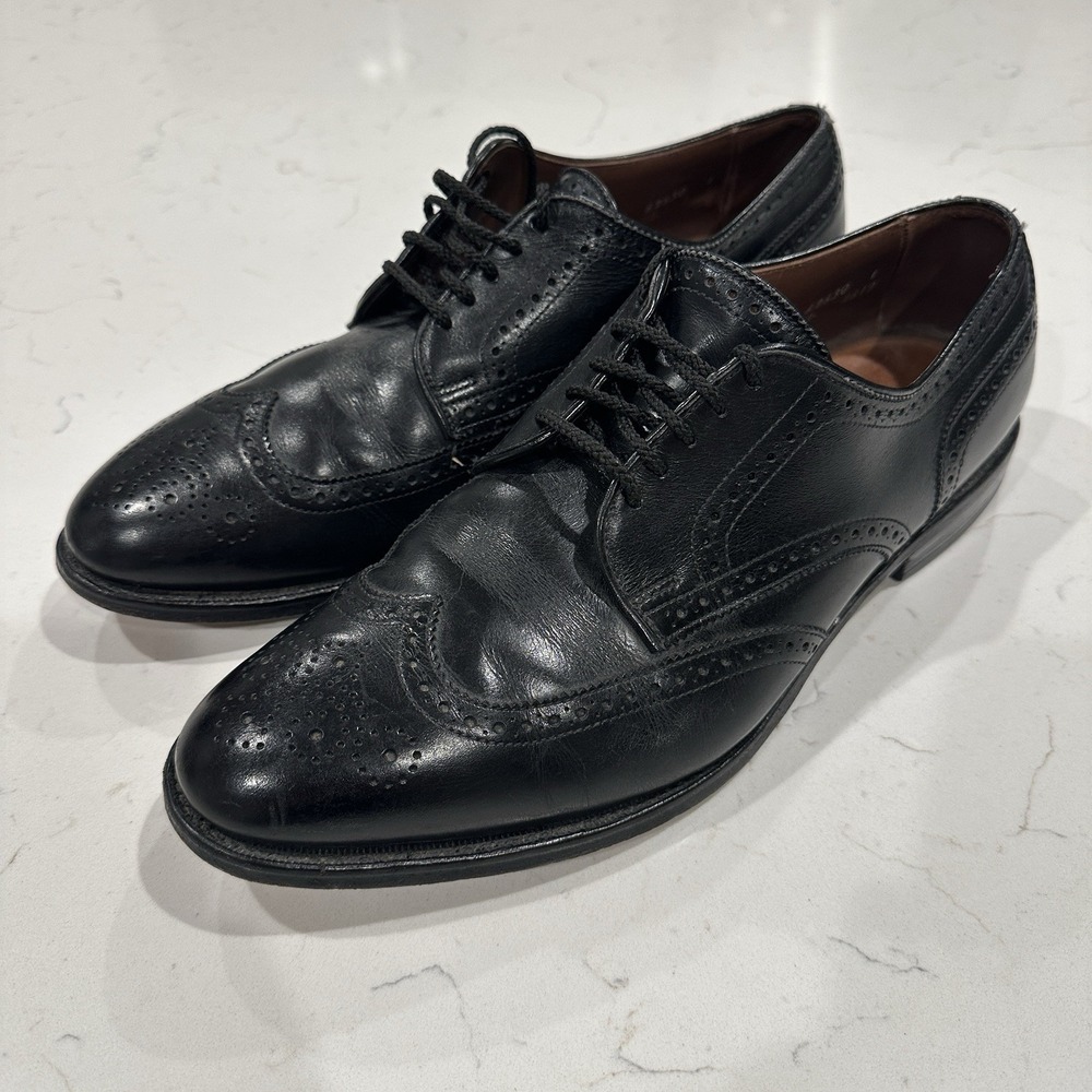 Allen Edmonds Concord Black Leather Wingtip Oxford Mens 11 E USA Vibram Sole